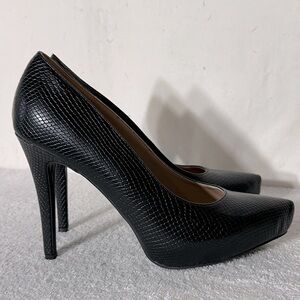 BCBGeneration Black Faux Leather Black Lizard Penni Heels 9.5
